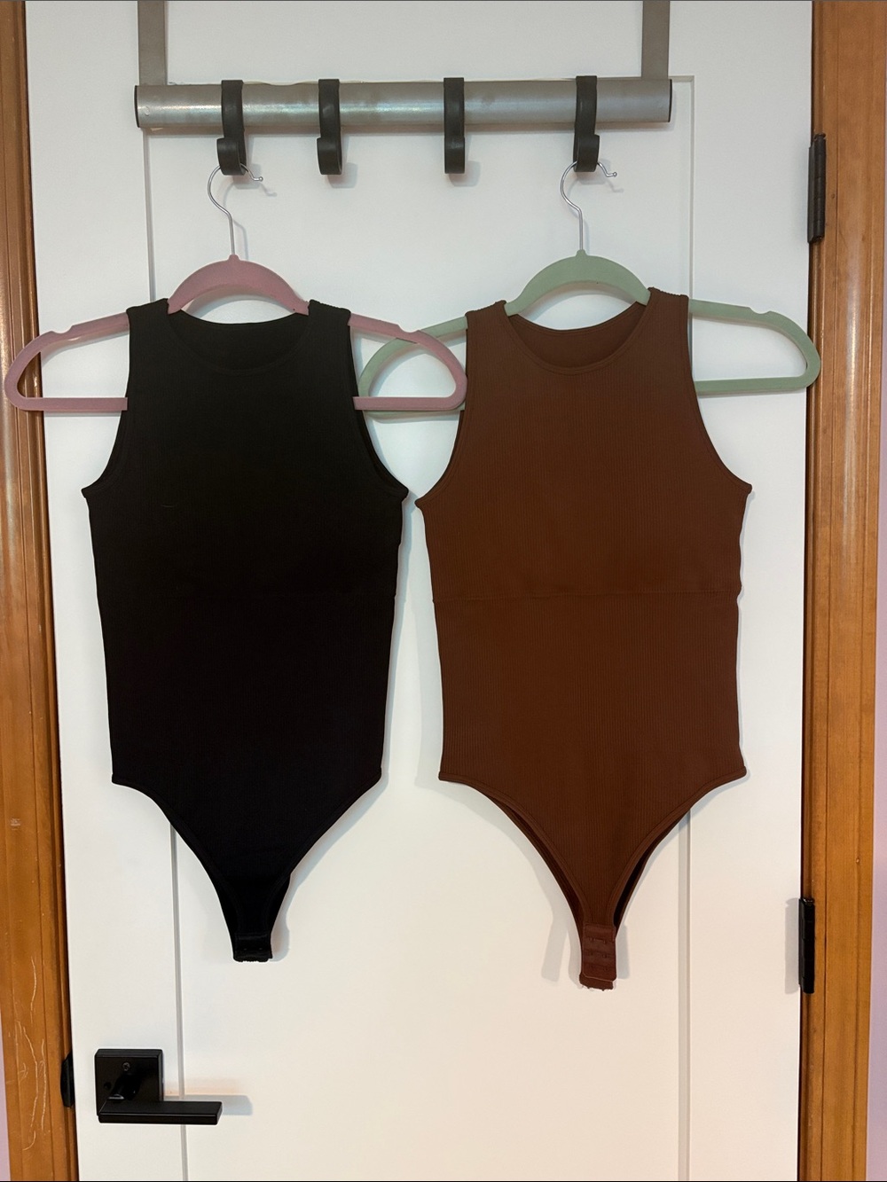 Women’s Sleeveless Ribbed One-Piece Bodysuit in Black and Brown